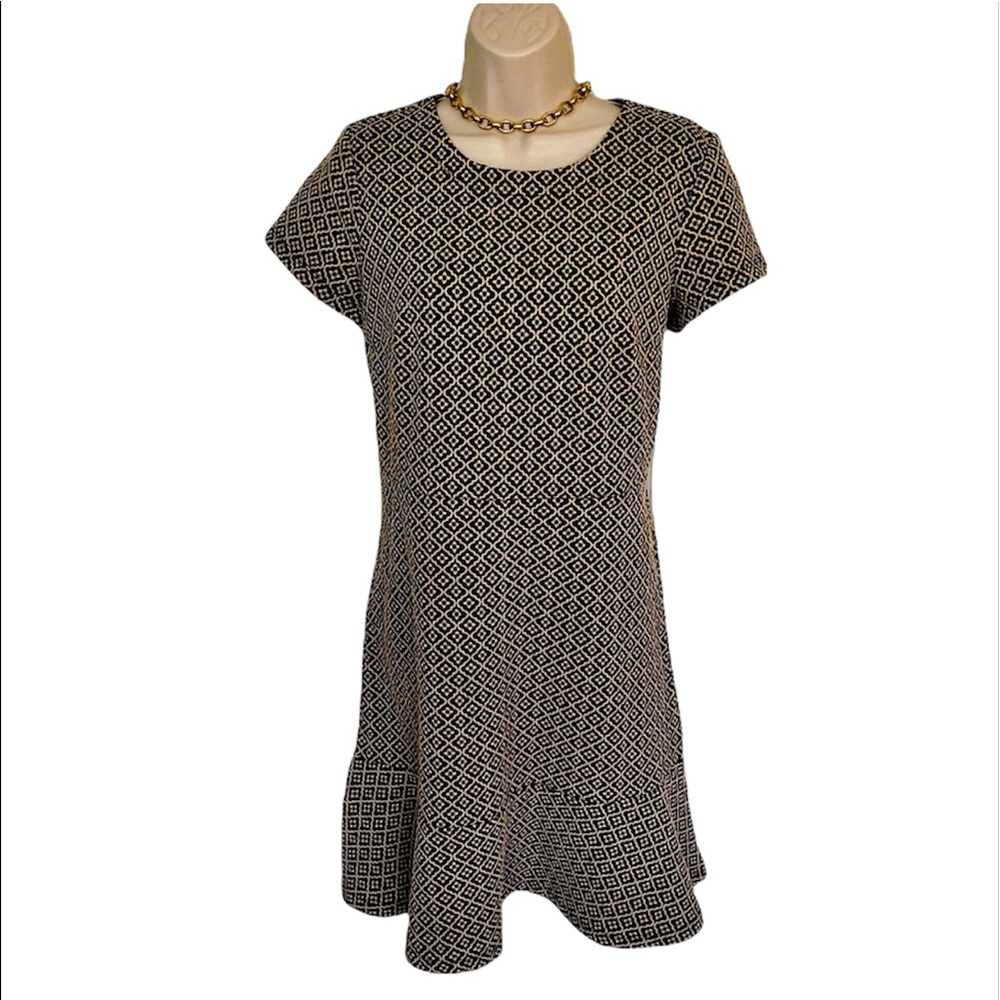 Ann Taylor Loft navy/tan fit and flair drop waist short sleeve dress size 6 - Picture 1 of 14